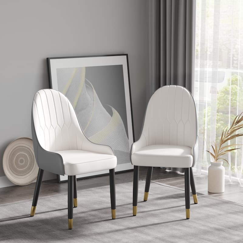 Modern PU Sponge-Filled Dining Chair Solid Wood Metal Legs Set of 2