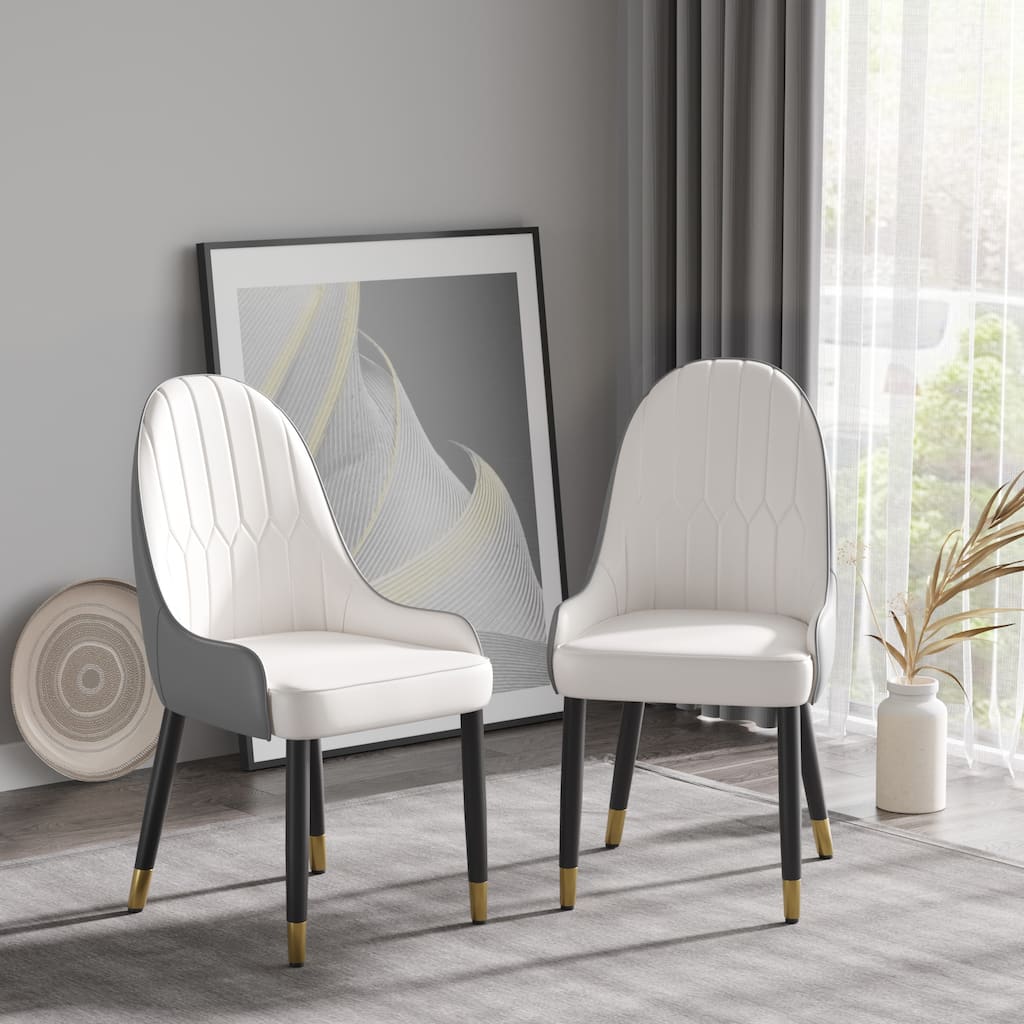 Modern PU Sponge-Filled Dining Chair with Diamond-Shaped Backrest and Metal Legs, for Dining Room, Living Room, 2-Piece Set