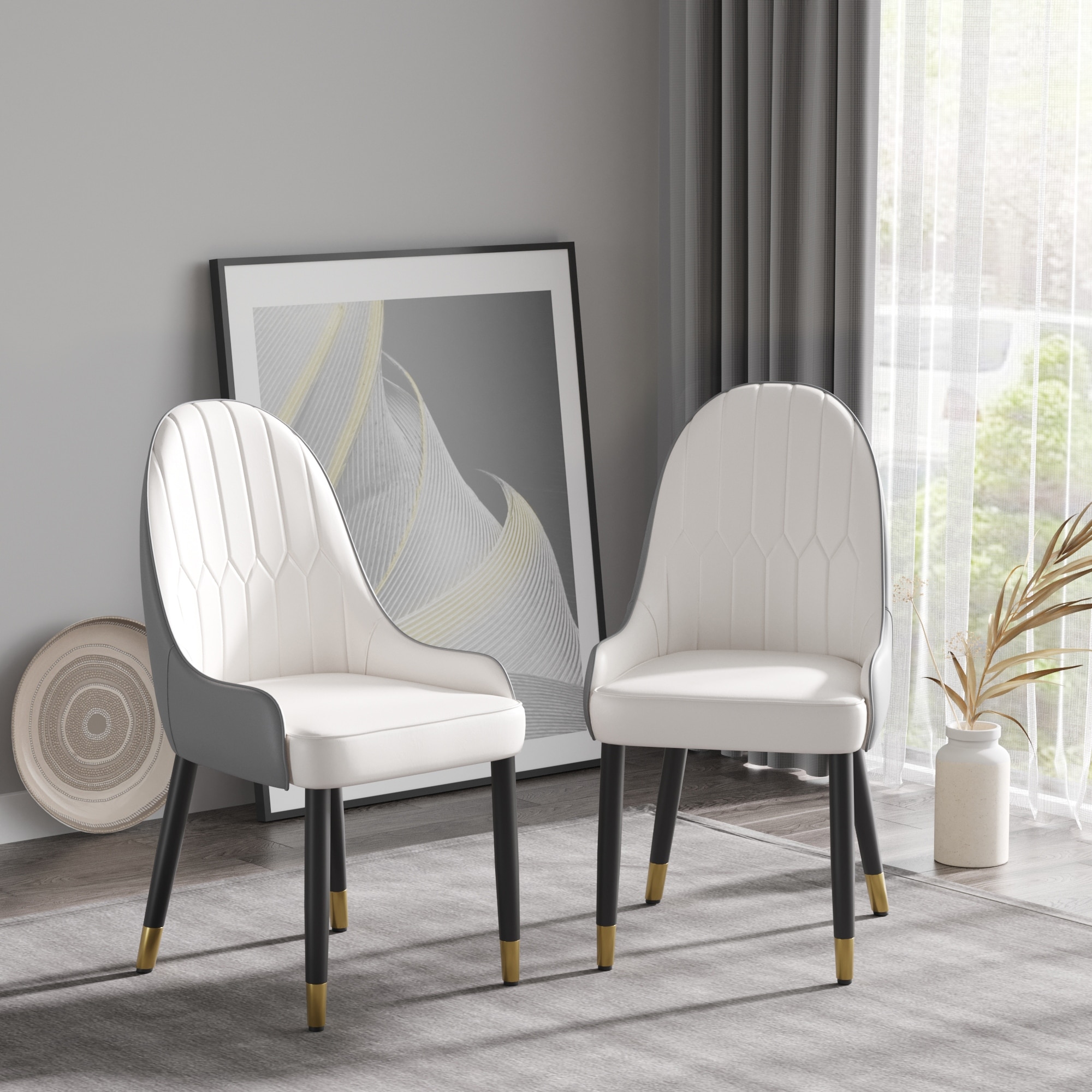 Modern Pu Sponge-Filled Dining Chair with Solid Wood Legs(Set of 2)