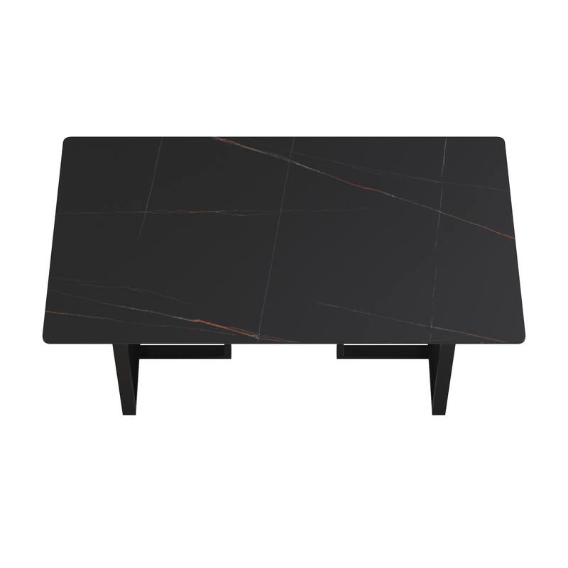 Black Modern 63L x 35W Rectangular Marble Dining Table with Steel Legs