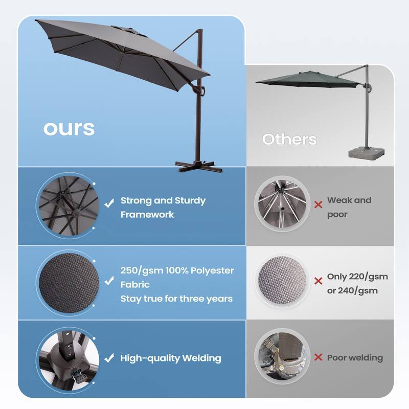 9 x11 FT LED Lighted Patio Cantilever Umbrella Double Top with Weighted Base