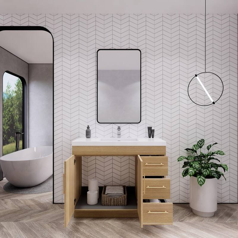 Eliza 42'' Freestanding Vanity (Right Drawers) with Single Sink