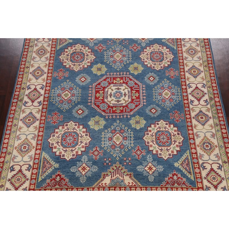 Traditional Geometric Kazak Oriental Wool Area Rug Hand-knotted Carpet - 7'11" x 9'11"
