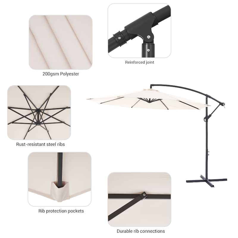 LIVOOSUN 10ft Patio Offset Umbrellas,Hanging Market Patio Umbrella