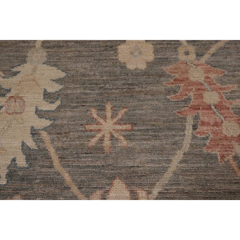 Vegetable Dye Oushak Turkish Area Rug Hand-Knotted Grey Wool Carpet - 9'2" x 11'0"
