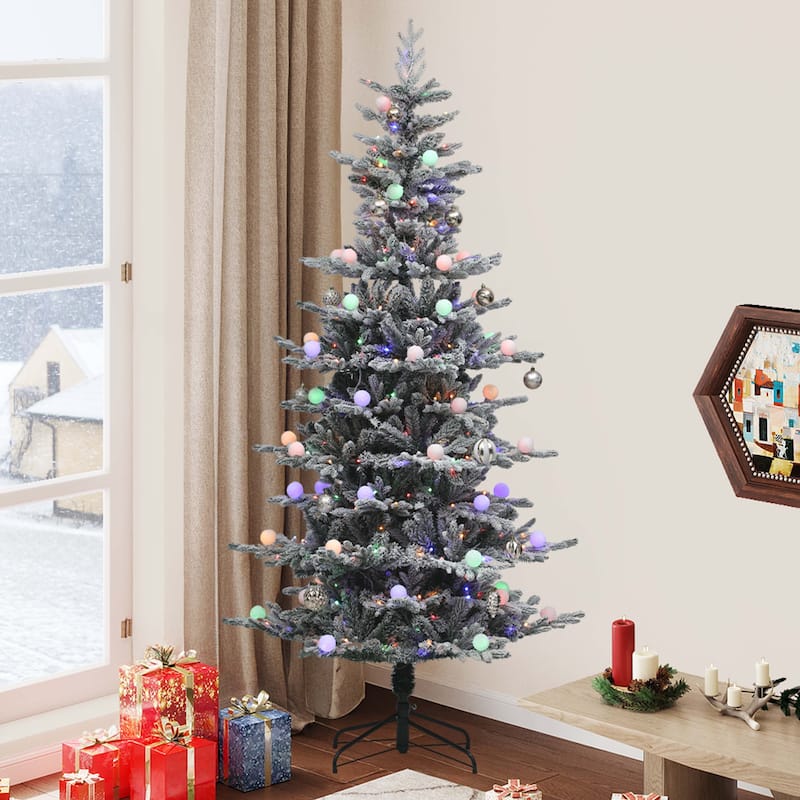 6/7.5 FT Pre-lit Flocked Layered Christmas Tree with Remote Control