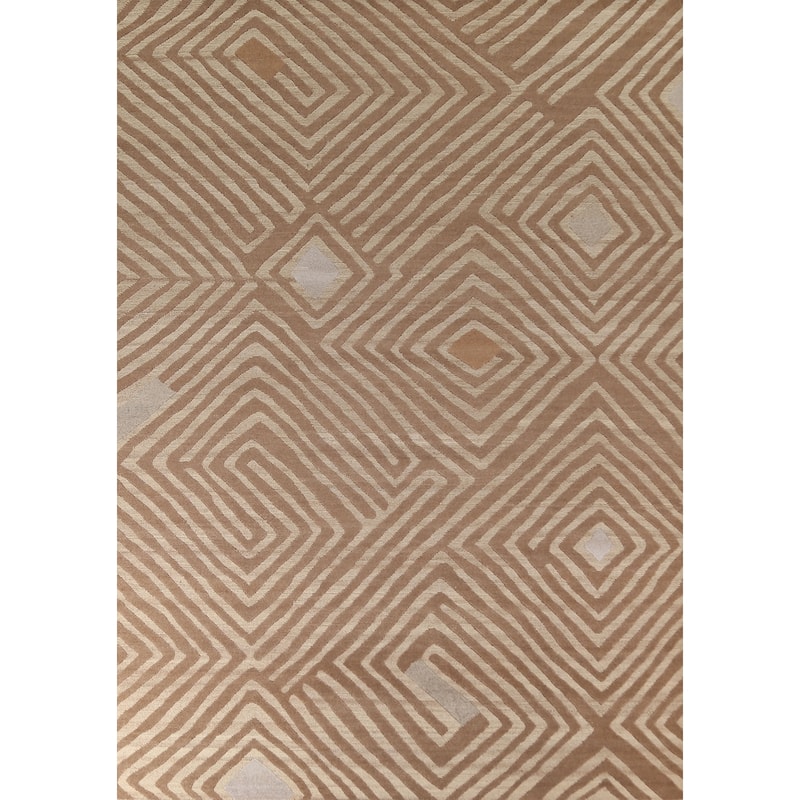Geometric Modern Area Rug Hand-Knotted Oriental Wool Carpet - 8'11" x 11'8"