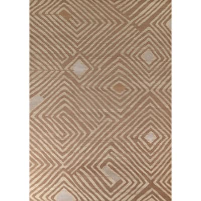 Geometric Modern Area Rug Hand-Knotted Oriental Wool Carpet - 8'11" x 11'8"