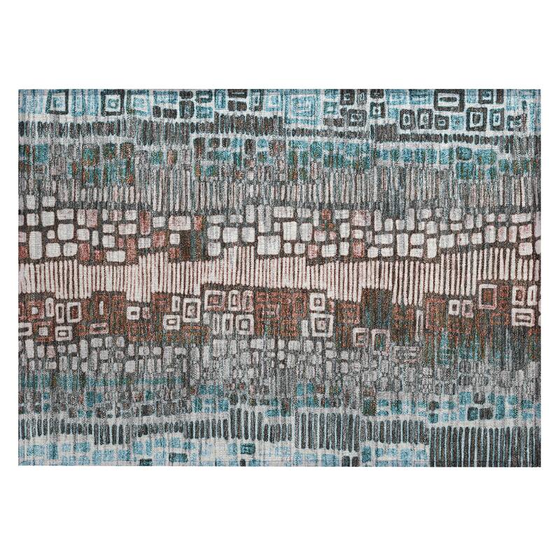Machine Washable Indoor/ Outdoor Geo Mosaic Chantille Rug