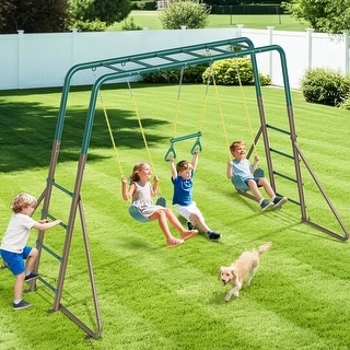 Hapfan Heavy Duty Metal Swing Sets with Monkey Bars, 2 Belt Swings