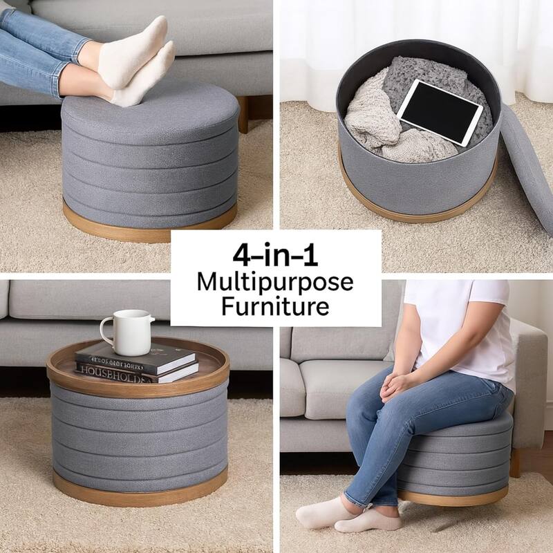 Modern Linen Storage Ottoman with Hidden Storage and Tray Top