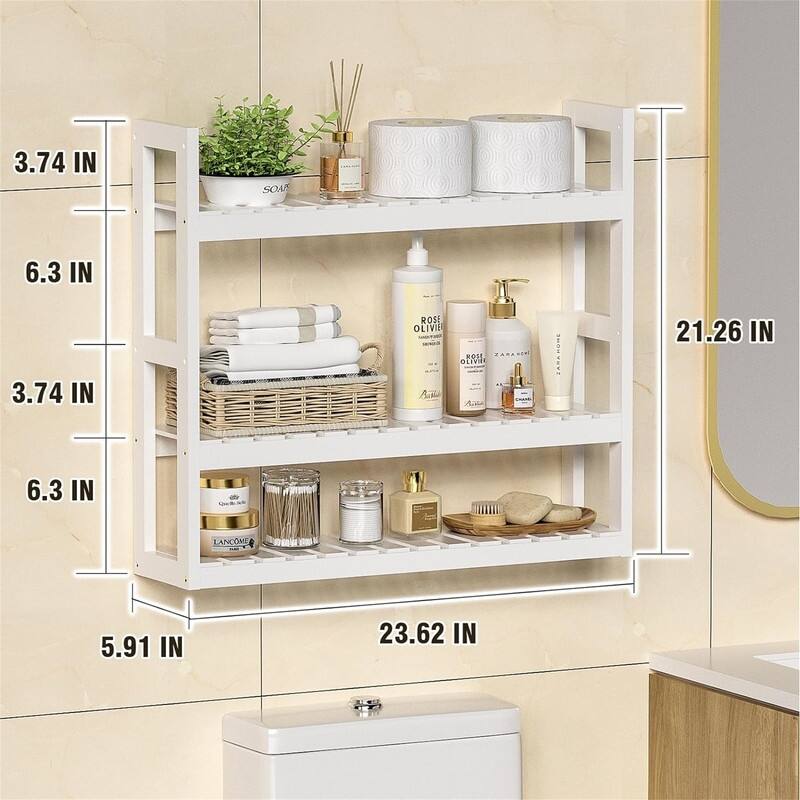 Bathroom Shelf 3-Tier Wall Mount Storage - 5.91"D x 23.62"W x 21.26"H
