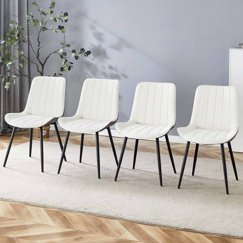 Dining Chair Set of 4 PU Extended Seating with Black Metal Legs