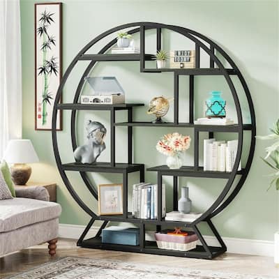 Industrial Bookshelf with Staggered Shelves