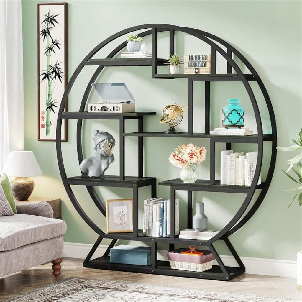 Industrial Bookshelf with Staggered Shelves