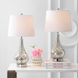 Jane 25.5" Glass LED Table Lamp, Mercury Silver (Set of 2) by JONATHAN Y