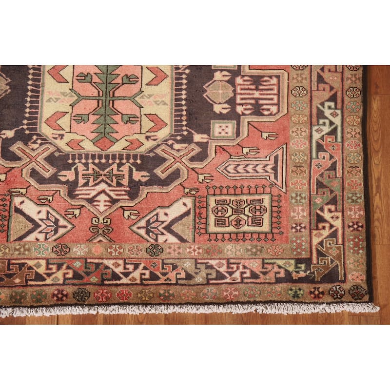 Pink Geometric Meshkin Persian Vintage Area Rug Handmade Wool Carpet - 4'11"x 9'10"