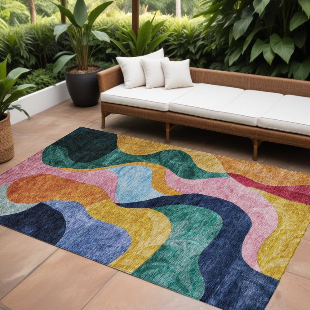 HomeRoots Abstract Transitional Rectangle Outdoor Rug