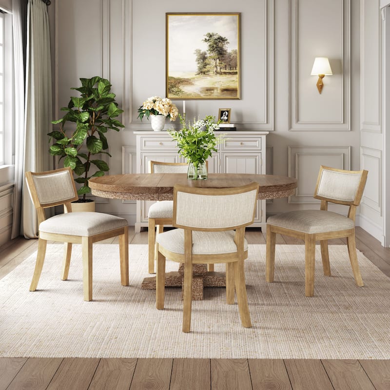Fescue Farmhouse Fabric and Rubberwood Upholstered 5 Piece Dining Set by Christopher Knight Home - Beige+Tan