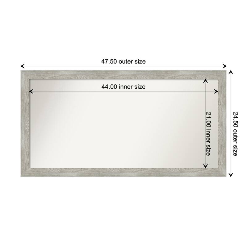 Dove Greywash Narrow Framed Non-Beveled Custom Wall Mirror, Bathroom Vanity Mirror - Outer Size: 47.5 x 24.5