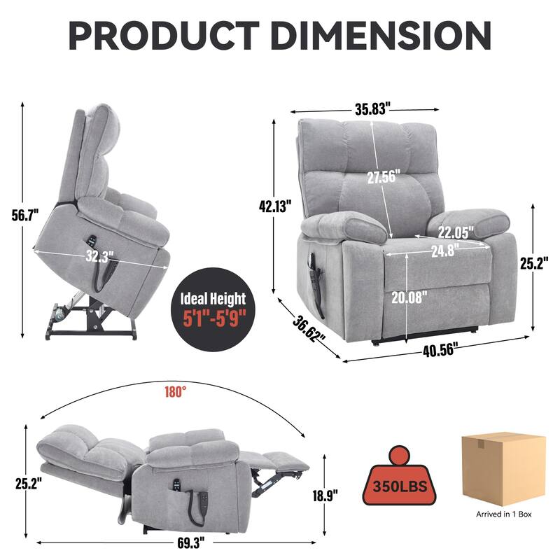 Oversized Chenille Power Lift Recliner with Massage & Heat