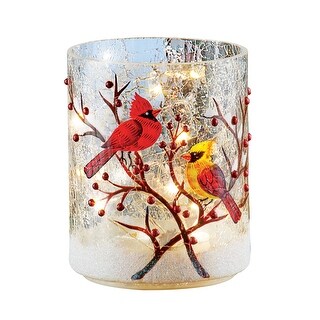 Hand Painted LED Lighted Cardinals Glass Tabletop Hurricane - Clear ...