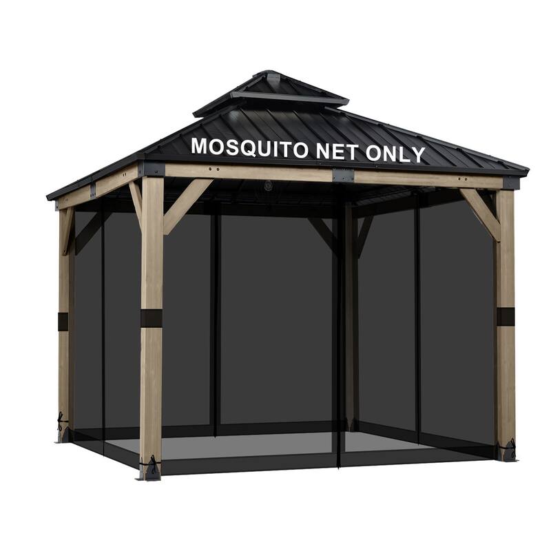Aoodor 10'x10' Replacement Gazebo Mosquito Netting 4 Panels Sidewalls - Black