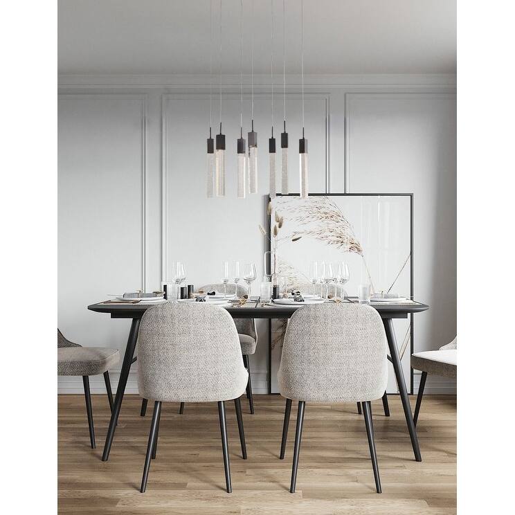 7-Light Matte Black Island Lighting With A Clear Bubble Crystal