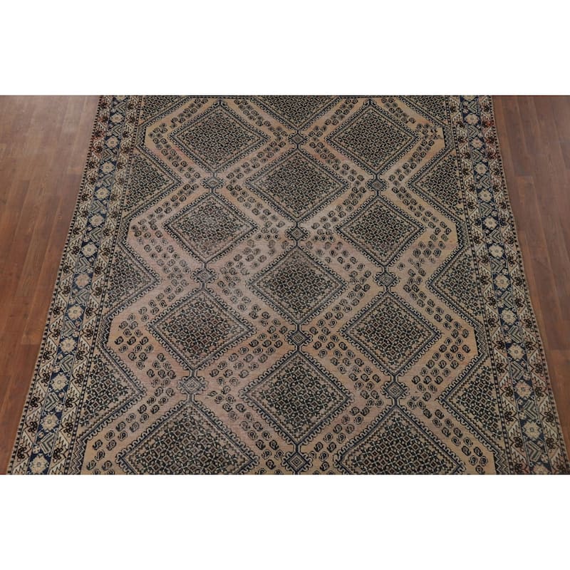 Distressed Bakhtiari Vintage Persian Area Rug Hand-Knotted Wool Carpet - 7'0" x 9'8"