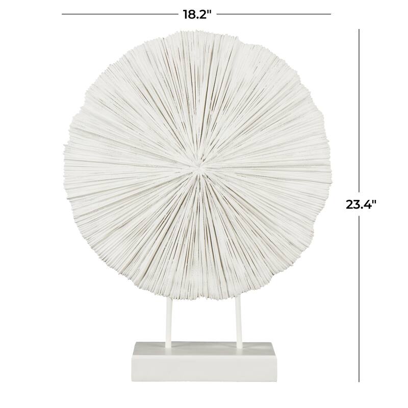 Cream Resin Textured Round Coral Decorative Sculpture with Elevated Stand