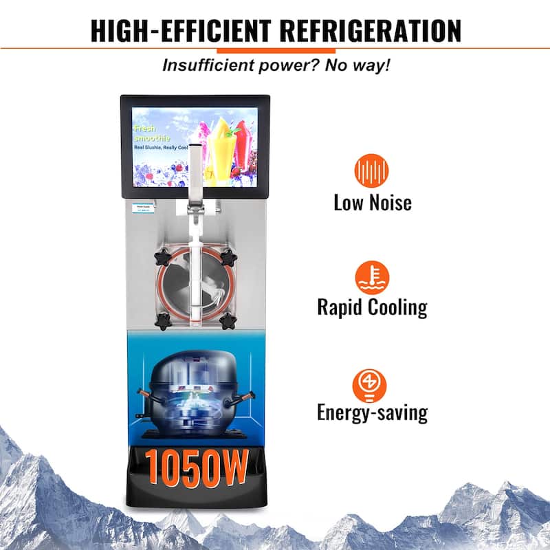 Commercial Slushy Machine, 8L / 2.1 Gal Single Bowl, Cool and Freeze Modes, 1050W Stainless Steel Frozen Drink Maker