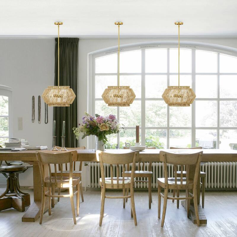 KAWOTI 5-Light Hand-made Pendant Light with Bamboo Drum Shade