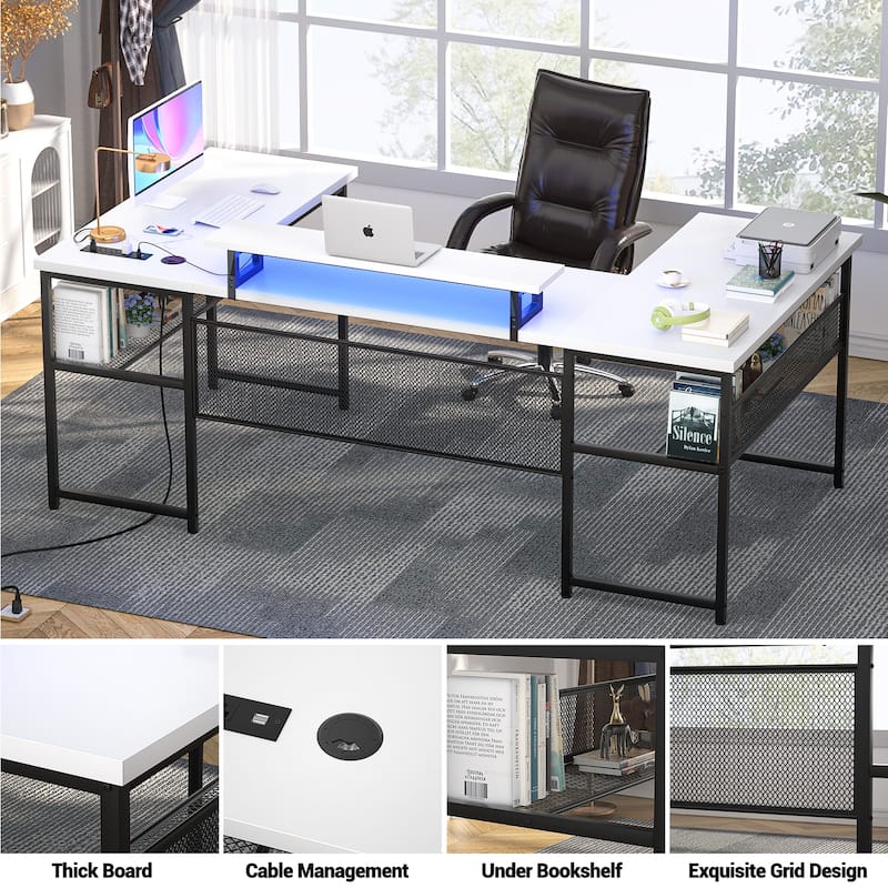 3-in-one U-Shape Computer Desk with Charge Station, Office Corner Desk with Monitor Stand