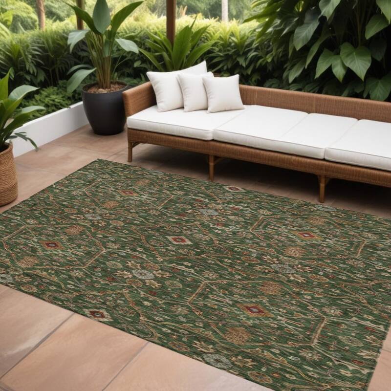 HomeRoots Floral Transitional Rectangle Outdoor Rug - 10' X 14'