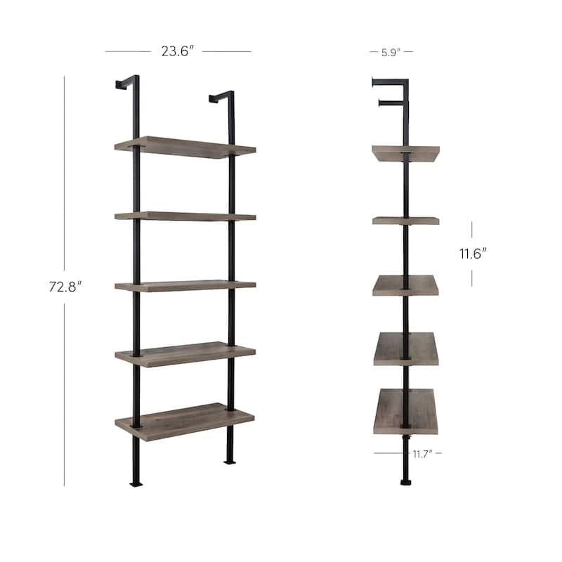 Nathan James Theo 5-Shelf Ladder Bookcase Wood with Metal Frame