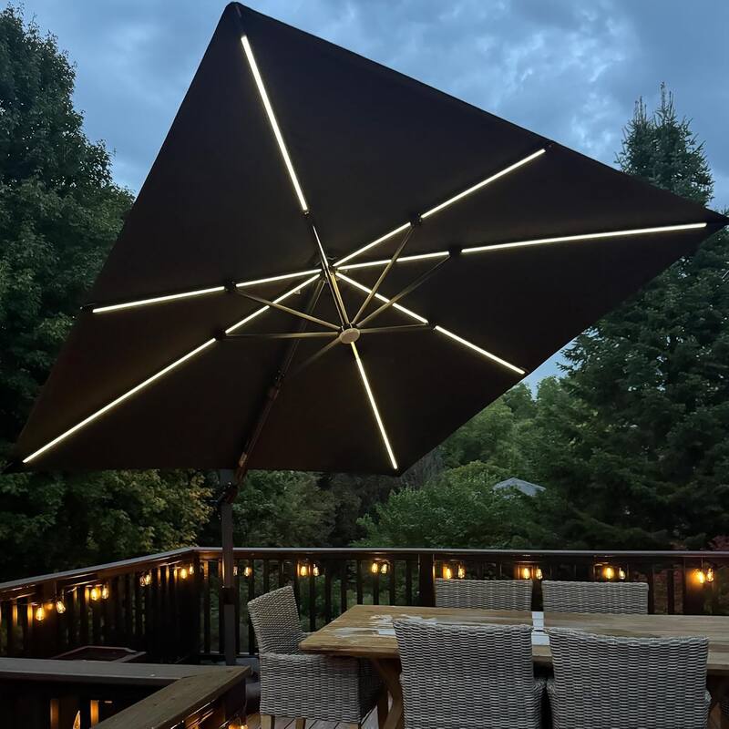 PURPLE LEAF 10 ft Solar Powered LED Patio Cantilever Umbrella with 360-degree Rotation