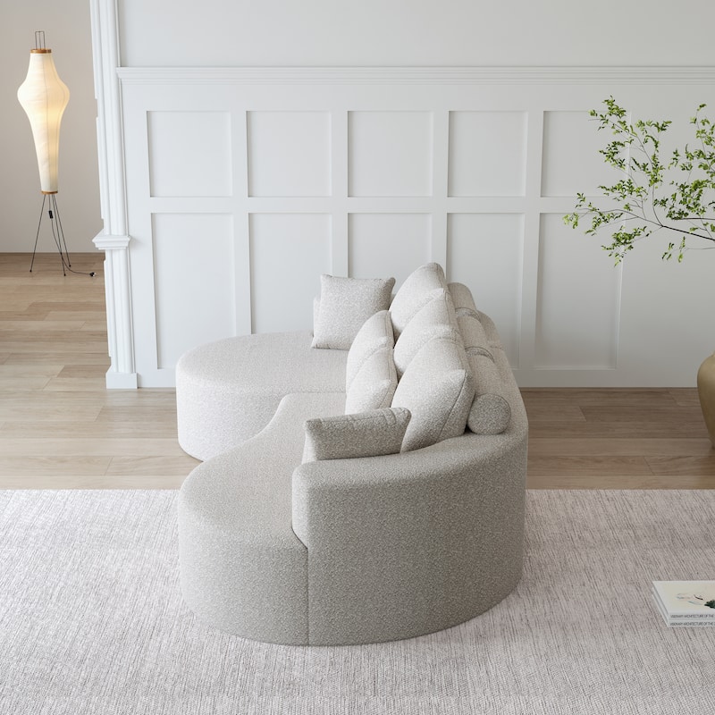 L-Shaped Curved Cloud Sectional Couch, Oversized Chenille Upholstered 4-Seater Sofa, Full Compressed Corner Sofa with 7 Pillows