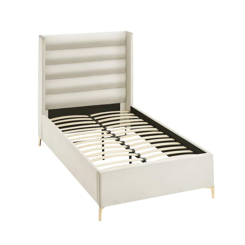 HomeRoots Cream Velvet Upholstered Full Bed Frame