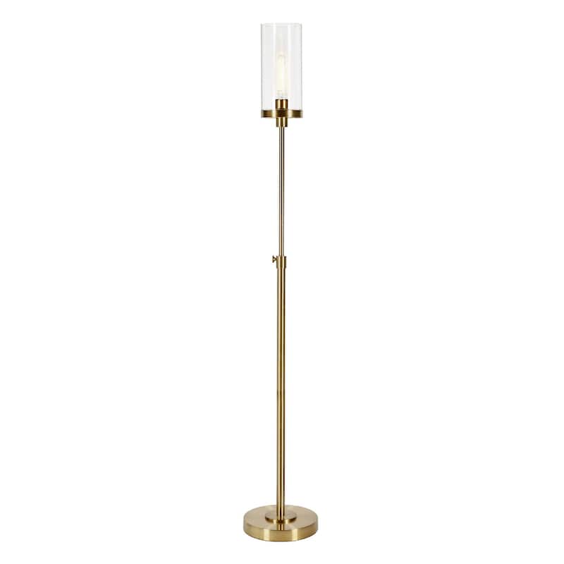 Metal Torchiere Floor Lamp with Drum and Cylinder Shade and Foot Switch - 11” x 11” x 66” (D x W x H) - Brass