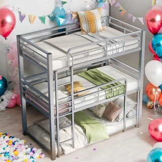 Metal Twin Size Triple Bunk Bed in Silver