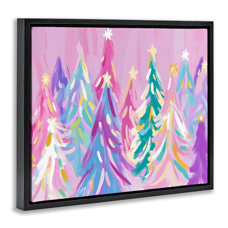 Stupell Pastel Christmas Trees Abstraction Framed Floater Canvas Wall Art Design By Arlington Prints