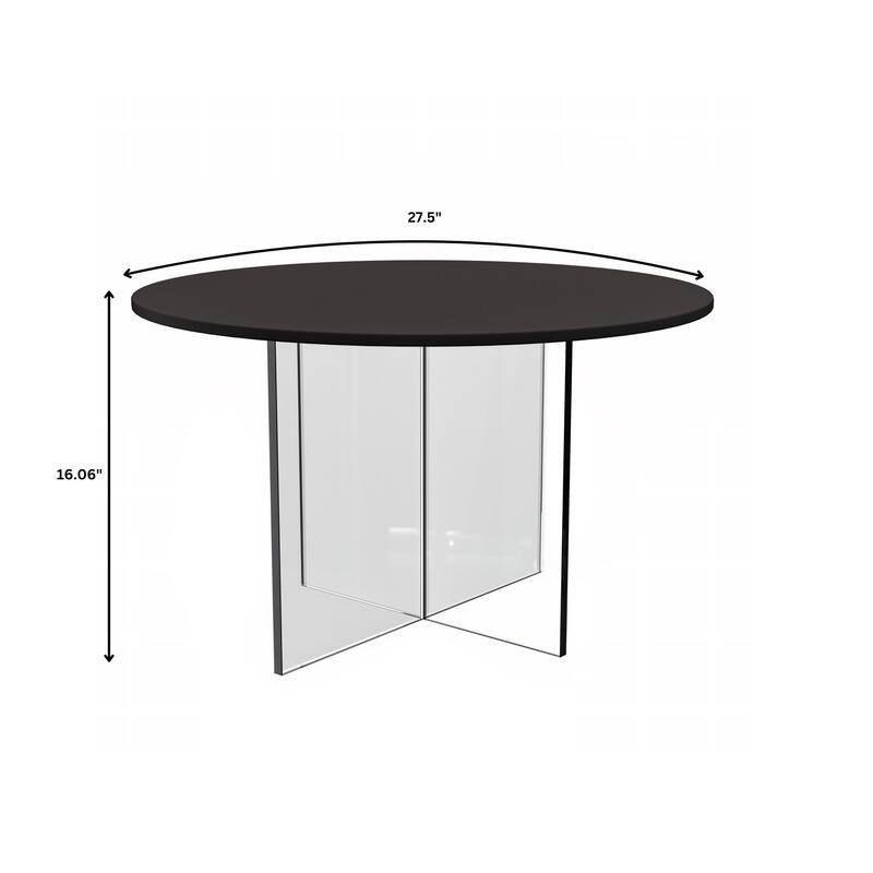 LeisureMod Valore Modern Side Coffee Accent Table with Round Wood Top and Acrylic Cross Legs for Home Office Living Room Bedroom