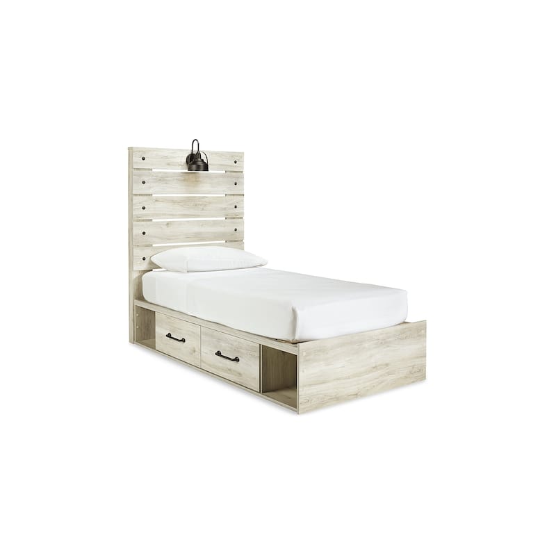 Cambeck Whitewash Panel Bed With 2 Under Bed Storage Drawers