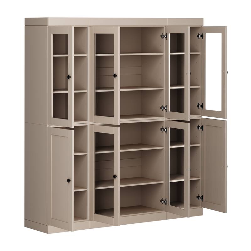 Palace Imports 100% Solid Wood 65" Pantry Cabinet with Clear Glass, Shaker Doors and Adjustable Shelves