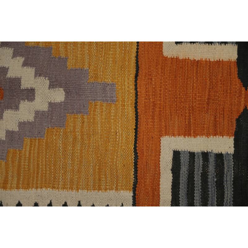 Hand Woven Oriental 100% Wool Carpet Southwestern Tribal Greys & Charcoal Kilim Area Rug - 10' 0'' X 7' 1''