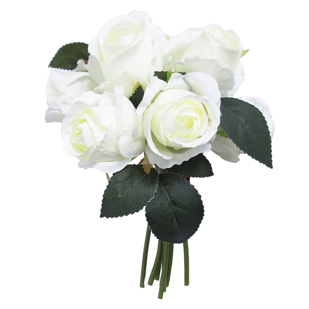 Set of 2 Cream Artificial Elegant Rose Bud Bundle Flower Stem Bush Bouquet 11.5in - 11.5" L x 10" W x 8" DP