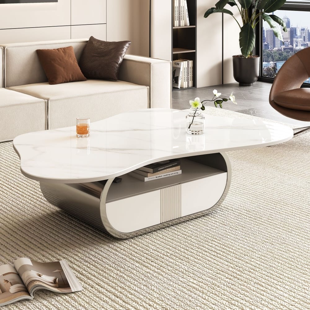 Modern Butterfly Sintered Stone Top Coffee Table with Storage