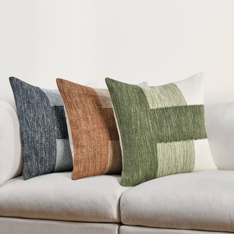 Villa by Classic Home Kass Woven Fabric Color Block Throw Pillow