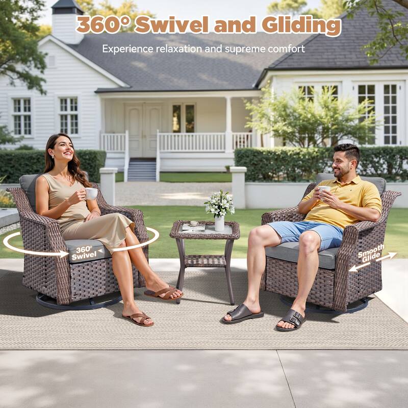 Pocassy 3-Piece Patio Swivel Chair with Side Table