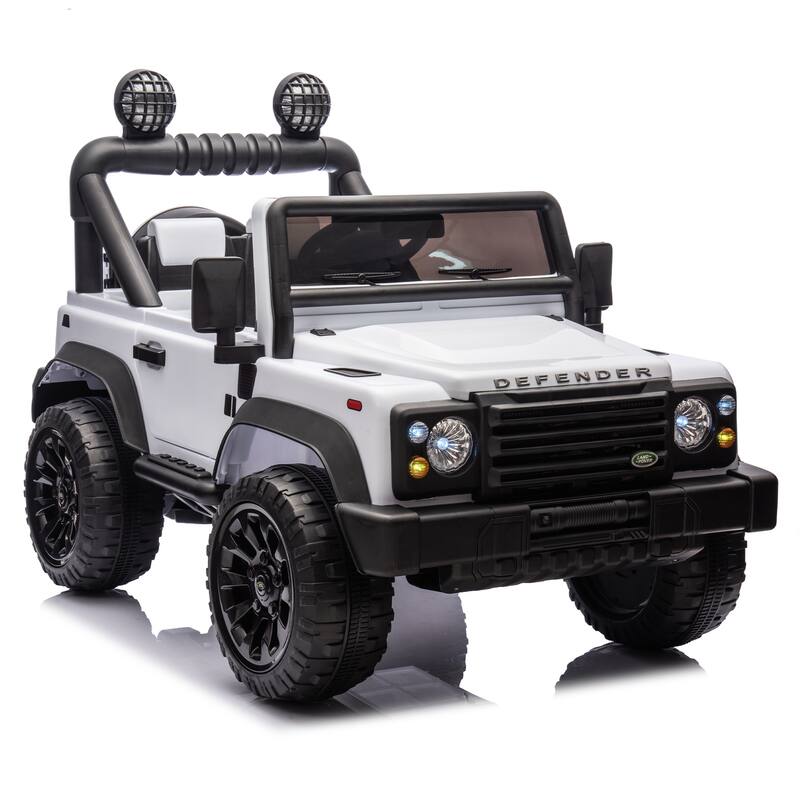 24V Licensed Land Rover Defender Kids Electric Car with Remote Control, Dual Motors, Four-Wheel Suspension, Bluetooth, MP3 - White